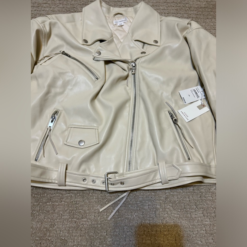 Good American Moto Jacket Cloud White NWT S/M $249